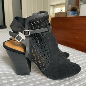 Black Peep-Toe Heeled Sandals